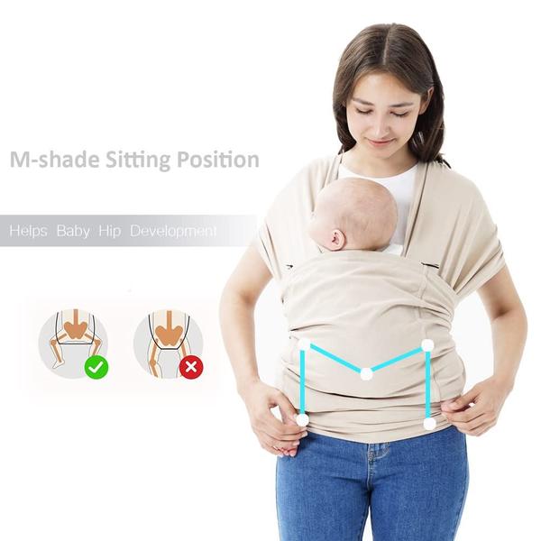 Imagem de Hilabab Baby wrap Carrier, maciez algodão orgânico, cinta ajustável respirável bebê segurar transportador para recém-nascido até 40 lbs (bege)