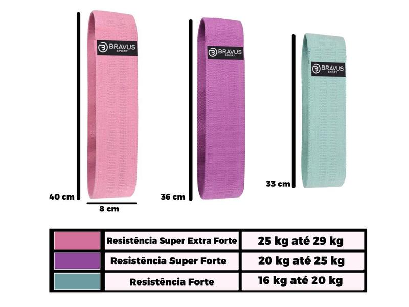 Imagem de Hip Mini Band Forte S, Super Forte M e Super Extra Forte L Bravus Sport Anti Derrapante