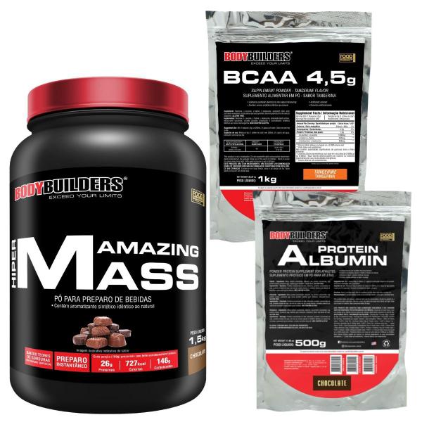 Imagem de Hipercalórico Amazing Mass 1,5Kg + Albumina Protein 500g + BCAA 4,5 1kg-Bodybuilders