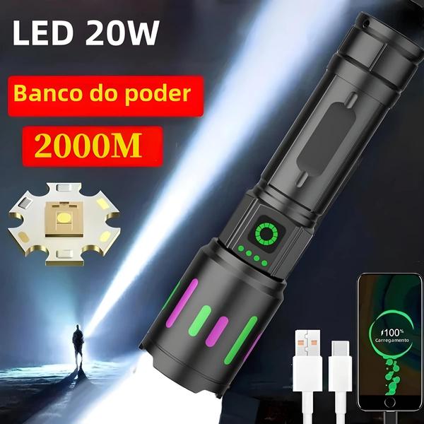 Imagem de Holofote LED 20W com Zoom - Lanterna de Alumínio Recarregável via USB Tipo-C