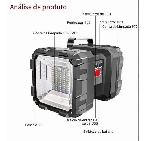 Imagem de Holofote Super Forte Lanterna Led Farolete 40w Camping Pesca Noturna