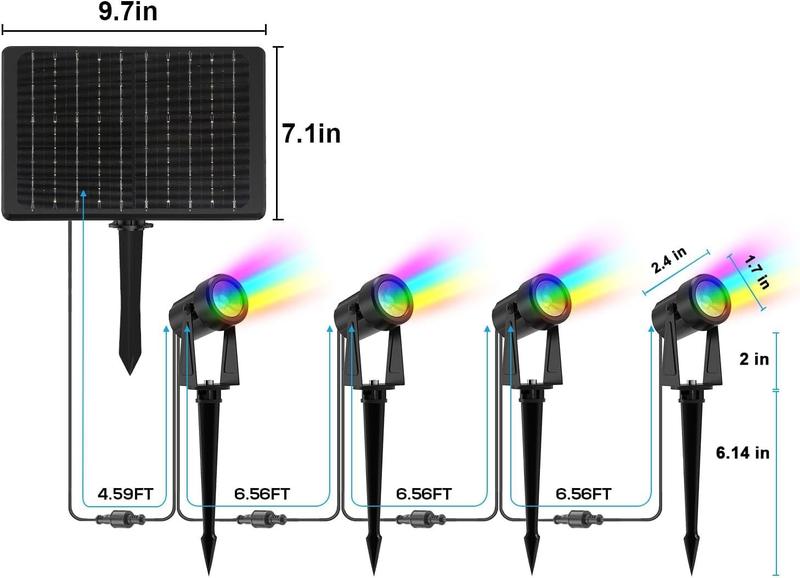 Imagem de Holofotes solares ZYAN Christmas RGBW com controle remoto 4Pk