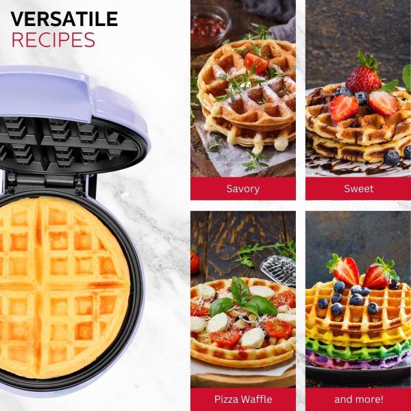 Imagem de Holstein Housewares Waffle Maker com revestimento antiaderente, lavanda / aço inoxidável - deliciosos waffles em minutos para refeições diárias, 7 polegadas