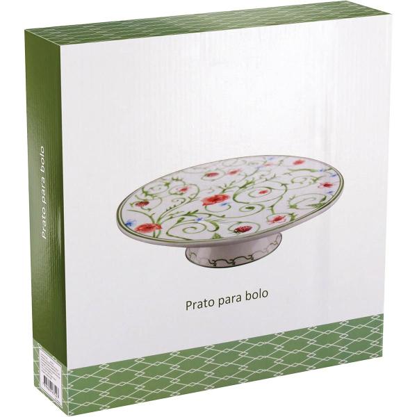 Imagem de HOME&ampCO DELICATA PRATO BOLO 7x26x26cm BONECHINA VERDE COM PÉ