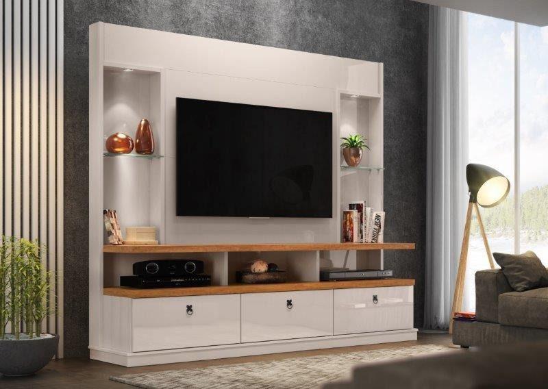 Imagem de Home Estante Denm 2.18m Tv Até 58'' Off White 3 Gavetões Led