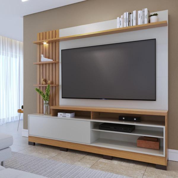 Imagem de Home Frisado TVs 65" e 8 Pés Lece Freijó Off White