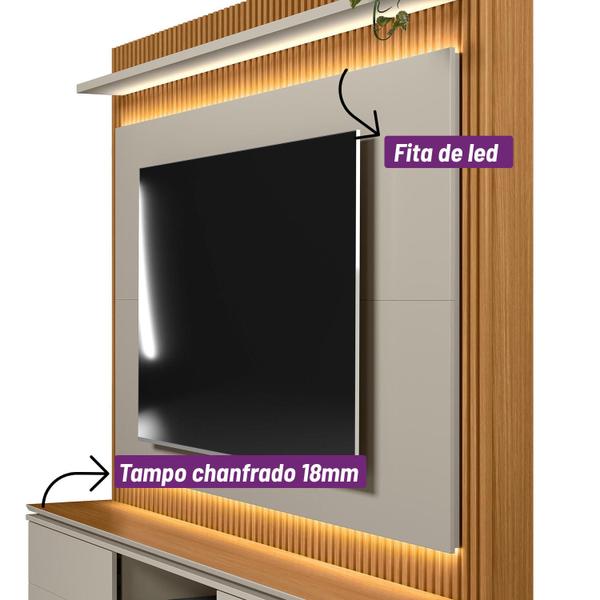 Imagem de Home Guararapes p/TV até 75" Nature/Off White + Kit Fitas de Led Linea Brasil