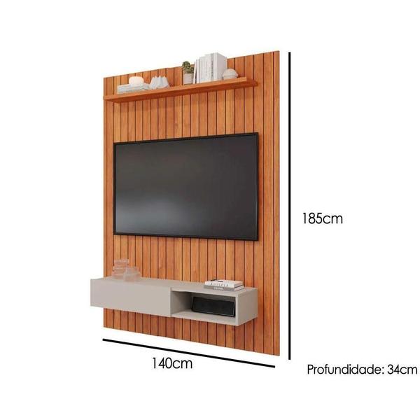 Imagem de Home p/TV até 55 Pol Caravelas c/Bancada e Prateleira Ripado 134x185cm Cinamomo/Off White - Permóbili