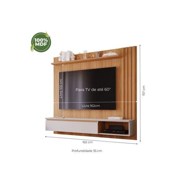 Imagem de Home p/TV até 60 Polegadas Panama Plus Ripado c/ Prateleira 162x157cm Nature/Off White - Permóbili