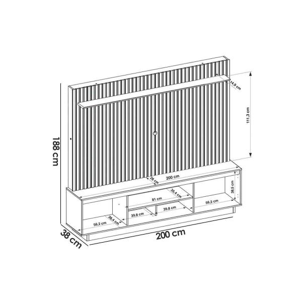 Imagem de Home p/ TV até 70 Polegadas Enzo c/ Prateleira Nichos e Pés 200x188cm Cedro/Bali - DJ Móveis