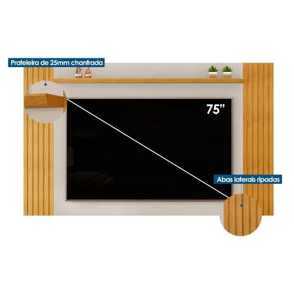 Imagem de Home p/ TV até 75 Pol Lotus Ripado c/ Prateleira 220x134cm Off White/Freijó - DJ Móveis