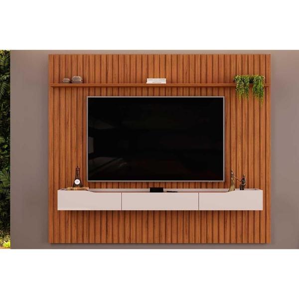 Imagem de Home p/ TV até 85 Pol Pratic Ripado c/ 3 Gavetas 250x240cm Freijó/Off White - DJ Móveis