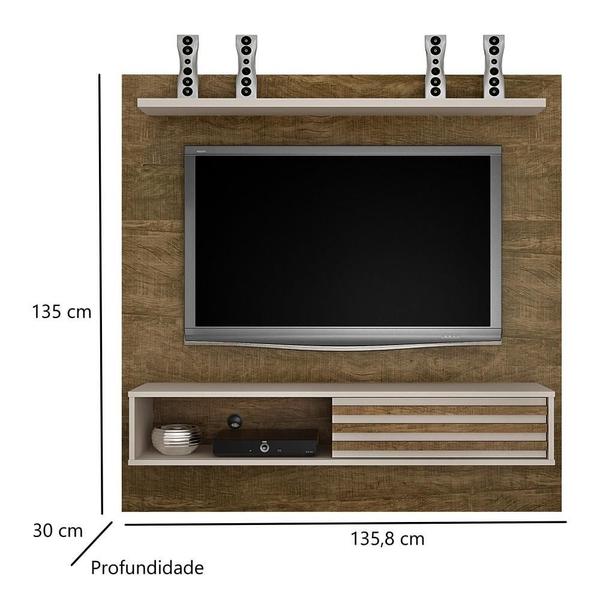 Imagem de Home Painel Para TV Até 50 Polegadas Suspenso Quarto Sala 1 Prateleira MDF Marrom Madeira Off White