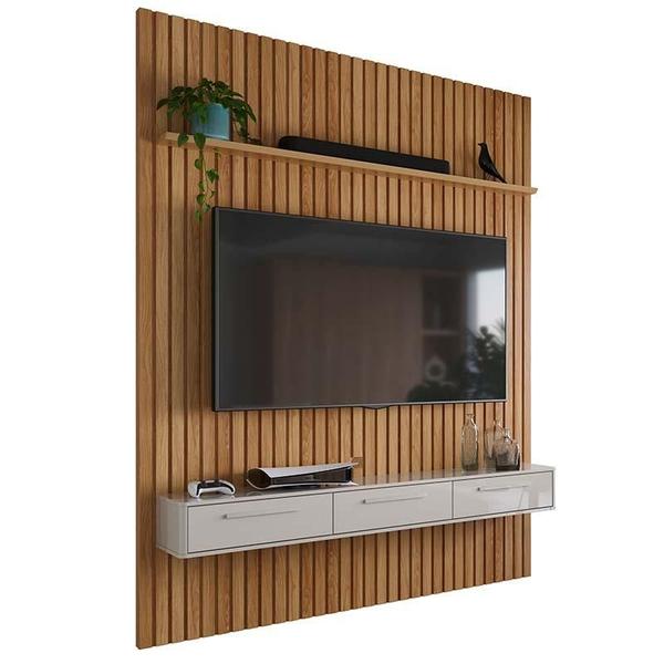 Imagem de Home Painel Ripado 190cm x 250cm TV 75 Polegadas Bali 1.9 Lukaliam Freijo/Off White