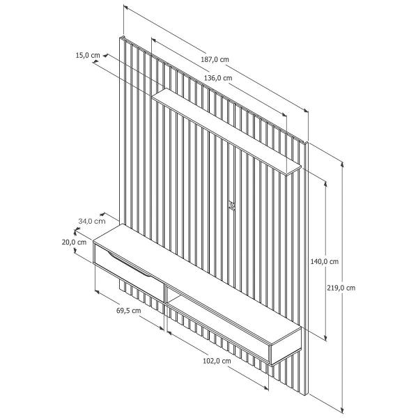 Imagem de Home Painel Ripado Tucumã 1.8 com 1 Gaveta P/ TV até 65' Pol