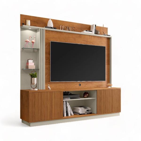 Home para TVs 65" Atlanta Naturalle e Off White Ripado Bechara Imagem de Home para TVs 65" Atlanta Naturalle e Off White Ripado Bechara