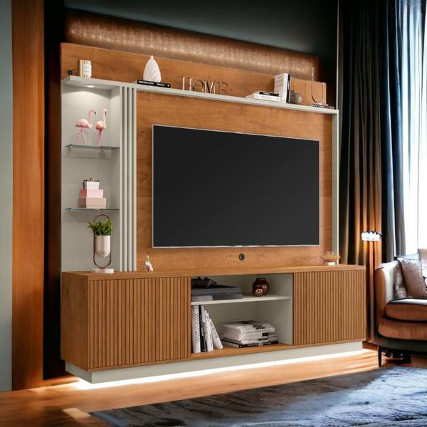 Home para TVs 65" Atlanta Naturalle e Off White Ripado Bechara Imagem de Home para TVs 65" Atlanta Naturalle e Off White Ripado Bechara