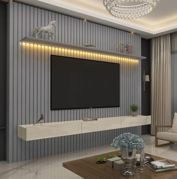 Home Suspenso 2.3 Ripado com LED Nobre Cinza com Off White - Gelius Móveis Imagem de Home Suspenso 2.3 Ripado com LED Nobre Cinza com Off White - Gelius Móveis