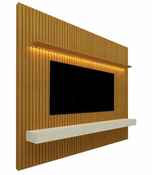 Home Suspenso 2.3 Ripado com LED Nobre Naturale com Off White - Gelius Móveis Imagem de Home Suspenso 2.3 Ripado com LED Nobre Naturale com Off White - Gelius Móveis