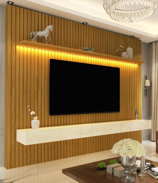 Home Suspenso 2.3 Ripado com LED Nobre Naturale com Off White - Gelius Móveis Imagem de Home Suspenso 2.3 Ripado com LED Nobre Naturale com Off White - Gelius Móveis