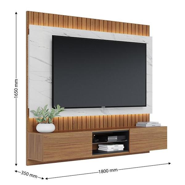 Imagem de Home Suspenso Búzios 1.8 Ripado Noce Milano/Preto/Calacatta para TV de 70” - Colibri