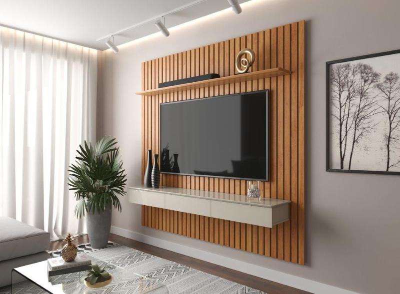 Imagem de Home Suspenso Ripado AN 1.80 m Para TV Até 75'' Cor Cinamomo / Off White