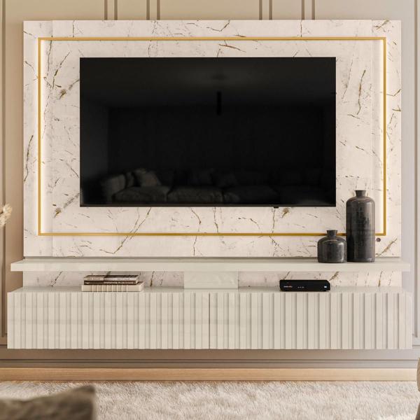 Imagem de Home Suspenso Ripado  Para TVs 75" París Calacata Off White