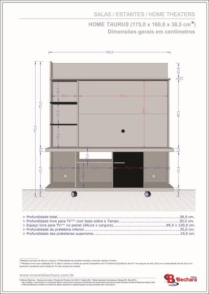 Imagem de  Home Tauros P Tvs 47 Em MDF 4 Prateleiras Ipê Off White Bechara