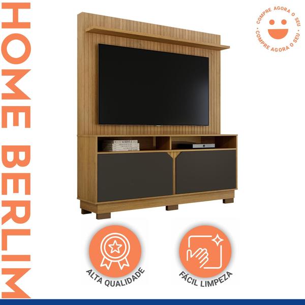 Imagem de Home Theater 2 Portas Painel em Mdf Fresado Berlim Cinamomo e Grafite