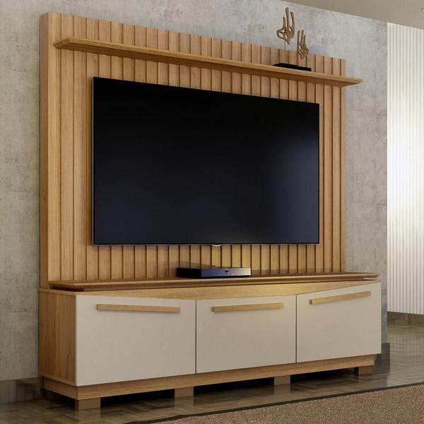 Imagem de Home Theater 3 Portas Painel Ripado Montreal Cinamomo e Off White