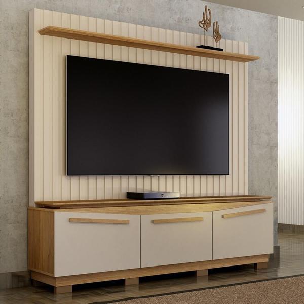 Imagem de Home Theater 3 Portas Painel Ripado Montreal Off White e Cinamomo