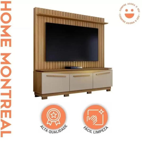 Imagem de Home Theater 3 Portas Painel Ripado Montreal  Valdemóveis - Cinamomo/Off White