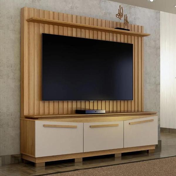 Imagem de Home Theater 3 Portas Painel Ripado Montreal  Valdemóveis - Cinamomo/Off White