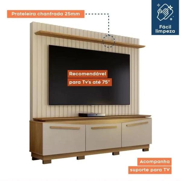 Imagem de Home Theater 3 Portas Painel Ripado Montreal  Valdemóveis - Off White/Cinamomo