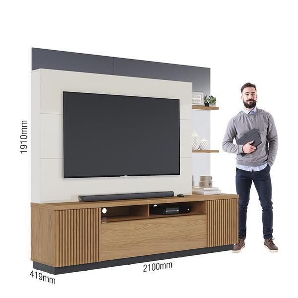 Imagem de Home Theater com LED TV para até 70 Polegadas Brasília Freijó/ Off White/ Preto Fosco - Bela Móveis