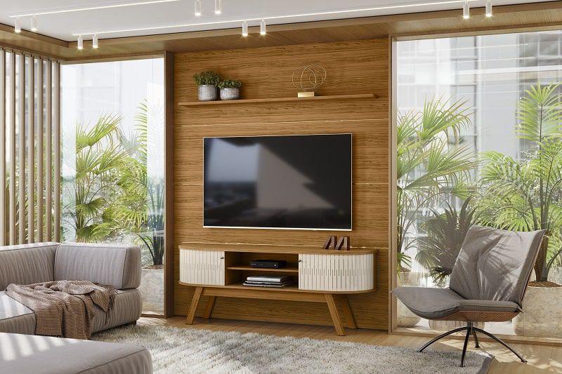 Imagem de Home Theater Laguna com Painel Para TV até  65 Polegadas Naturale Off White - Madetec