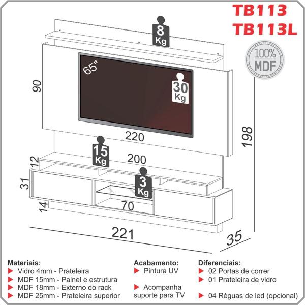 Imagem de Home Theater MDF Portas de Correr Dalla Costa 2,20m