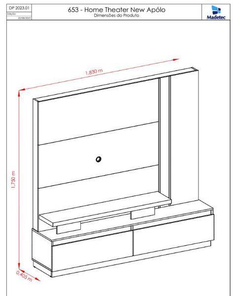 Imagem de  home theater new apolo cumaru/opala com  pés 853140   madetec