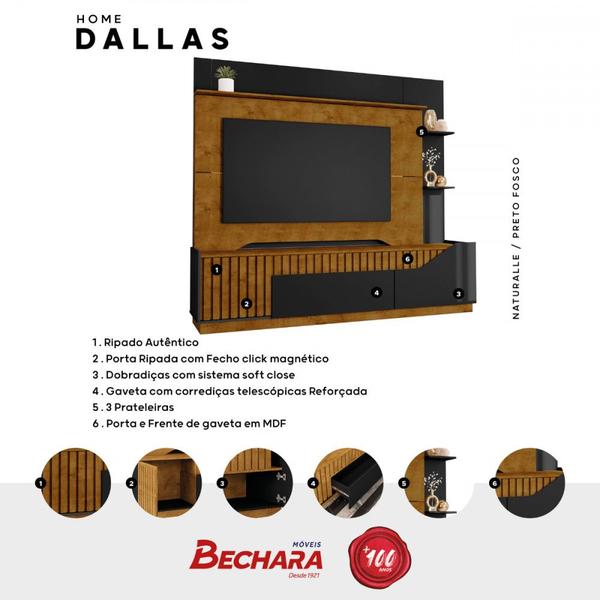 Imagem de Home Theater Ripado Dallas para TV de até 75 Polegadas Naturalle Preto Fosco Bechara