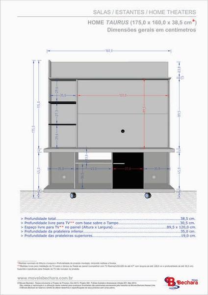 Imagem de Home Theater Tauruss Madeira Marrom Cinamomo Off-White Ripado p/ TV até 47 Polegadas Móveis Bechara