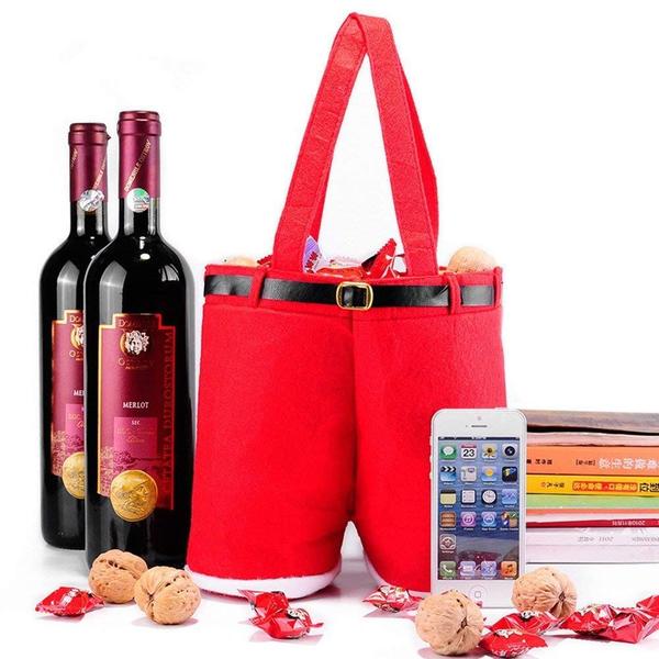 Imagem de Homecube 10Pcs Grande Tamanho De Natal Saco de Vinho Suportes de Vinho Santa Calças Presente e Sacos de Tratamento com Alça Portátil Doce Cestas De Presente Embrulho de Presente para Casamento (10" L x 15" H)