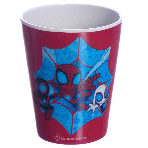 Imagem de Homem-Aranha Spider-Man Kit Refeição Infantil Fibra Bambu Melamina 5 Pçs Bowl + Prato + Copo + Garfo Faca Oficial Marvel