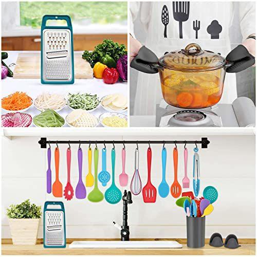 Imagem de Homikit 20 peças Utensílios de cozinha conjuntos com suporte, silicone colorido utensílio de cozinha resistente ao calor, ferramentas de cozinha antiaderentes incluem espátula colher Turner panela tong whisk ralador, lava-louças cofre