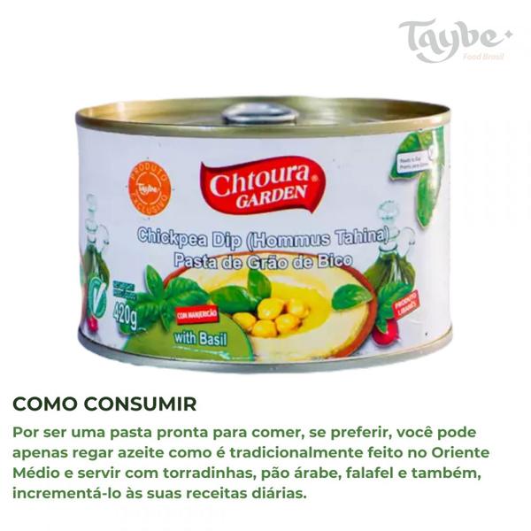 Imagem de Hommus -Tahine Com Manjericão Pasta De Grão De Bico 420g - Pronto Para Comer - Lata - Chtoura Garden