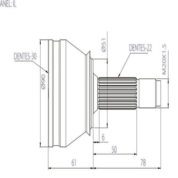 Imagem de Homocinética Roda GOLF 1.8 1994/1998 MANUAL (30 x 22 DENTES) - 46110 - VT5019