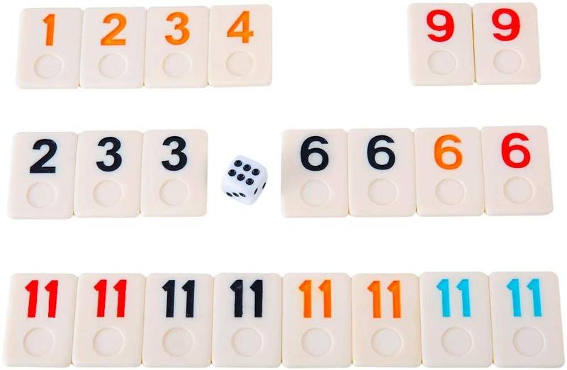 Imagem de Homwom 106 Tiles Rummy Game - Jogos de Viagem Rummy Board Jogo Rummy Set com Caixa de Alumínio & 4 Bandejas Duráveis Anti-Derrapagem