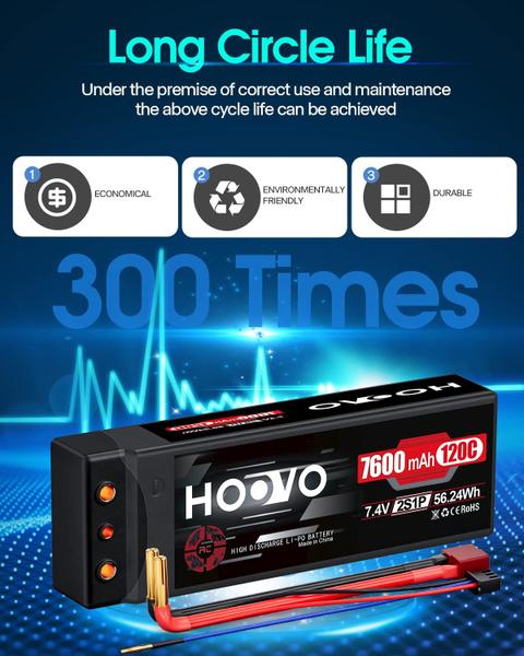 Imagem de HOOVO 7600mAh 2S Lipo Bateria 7.4V 120C RC Bateria Dura Caso com Deans T Plug para RC Drag Car Caminhão Barco DJI Heli Airplane RC Modelos (2 Pacotes)