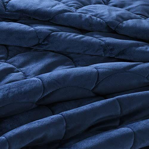 Imagem de HORIMOTE HOME Velvet Quilt Set King Size, Navy Luxury Velvet Comforter Set 3 Peças Soft Warm Bedding Set Coverlet com 2 Shams, Colcha acolchoada de padrão geométrico para todas as estações do ano