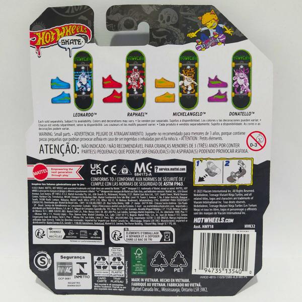 Imagem de Hot wheeks skate de dedo  tenis (s) unidade hgt46  mattel  tartaruga ninja 