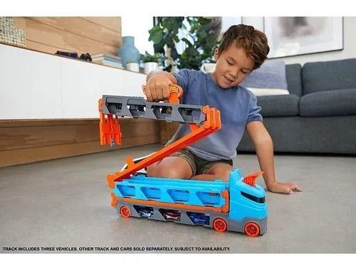 Imagem de Hot Wheels City Caminhão Speedway Hauler  Pista Corridas Lançador Duplo  Com 3 Carrinhos - Mattel